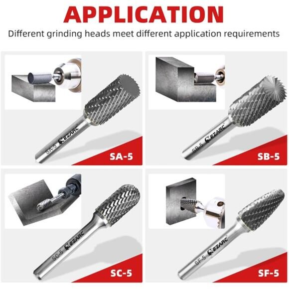 5PCS Tungsten Carbide Rotary Burr Set, SF-5 Double Cut Carbide Burr 1/4" Shank - Picture 5 of 8